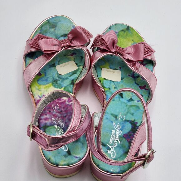 Roberto Cavalli Angels Metallic Pink Bow Wedge Sandals - Picture 10 of 12